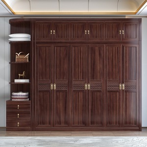 Armoire en bois massif de style chinois Dazhang Jiaju, en bois d'ébène, avec portes à charnières, grande capacité, armoire de rangement pour chambre à coucher - Product Image 3