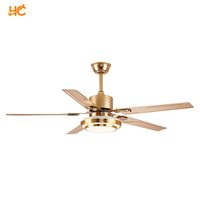 Ventilateurs de plafond dorés de 52 pouces avec lumières et télécommande pour chambre à coucher Ventilateur de plafond moderne avec moteur BLDC réversible 3CCT à intensité variable