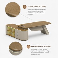 Bureau de direction droit avec pieds en acier courbés, MDF E1 thermoformé, éclairage LED RGB 12 couleurs, serrure à code, boîte à câbles intégrée, mobilier