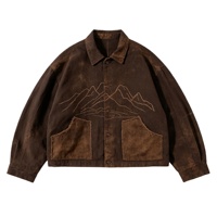 Veste vintage délavée effet soleil, imprimé montagne, coupe ample, Kornit DTG, streetwear, décontractée, pour l'extérieur