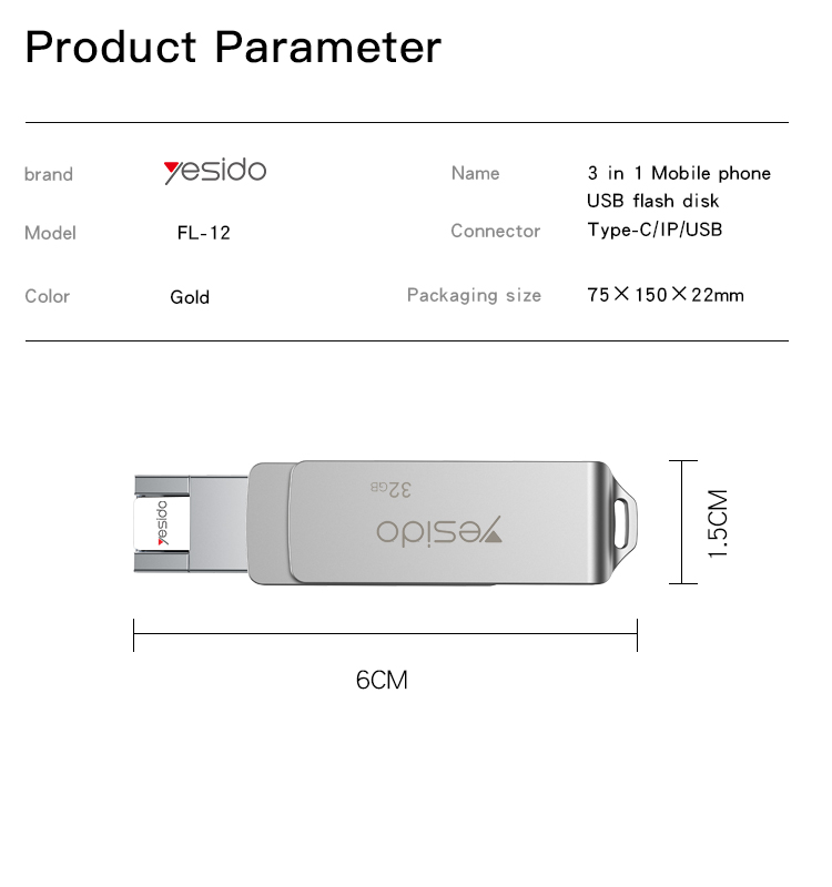 OTGさん専用 YESIDO新デザイン亜鉛合金シェルOTGアダプター機能付きUSB