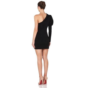 Ocstrade-elegante Vestido De <span class=keywords><strong>Dama</strong></span>, negro, un hombro, farol asimétrico, manga larga, doble botonadura, ceñido - Product Image 3