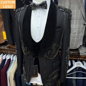 Plus Size Terno Masculino LOGOTIPO Personalizado 3 Pieces Homme Blazer Alta Qualidade Black <span class=keywords><strong>Prom</strong></span> Suits Luxo para Homens Casamento - Product Image 3