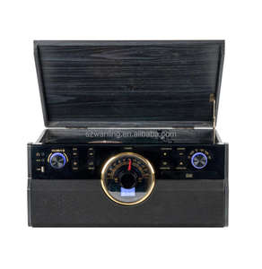 Tocadiscos Bluetooth Empire 6 en 1 con 3 velocidades y radio FM <span class=keywords><strong>de</strong></span> estilo moderno <span class=keywords><strong>de</strong></span> mediados <span class=keywords><strong>de</strong></span> siglo, reproductor <span class=keywords><strong>de</strong></span> CD y entrada <span class=keywords><strong>auxiliar</strong></span> <span class=keywords><strong>de</strong></span> 3.5 mm - Product Image 1