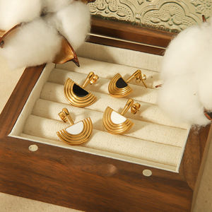 Geometric Sector <b>Stud</b> <b>Earrings</b> 18K Gold Plated Stainless Steel For Women Everyday Wear - Product Image 1