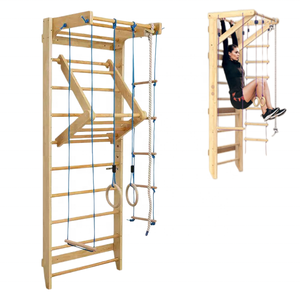 Équipement de gym à domicile : Ensemble d'échelle suédoise en bois avec barre de traction, anneaux de gymnastique et échelle à cordes pour adultes et enfants - Product Image 1