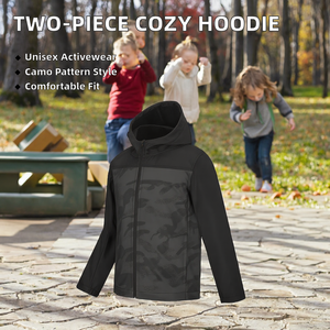 Veste décontractée brodée deux pièces pour l'automne, avec fermeture éclair intégrale et capuche, style sportswear confortable pour garçons et filles (vente en gros) - Product Image 2