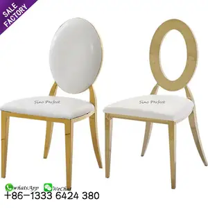 Silla de banquete de comedor de acero inoxidable, asiento con respaldo redondo dorado moderno de lujo para boda