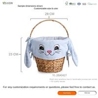 ESiVON Panier de Pâques moderne et mignon pour enfants, en jacinthe d'eau tressée à la main avec impression numérique, pour la chasse aux œufs, les cadeaux, les collations et le rangement des jouets