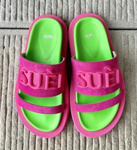 Sandalias Planas de Verano Suei de la Mejor Calidad, Fabricadas en Italia con Cuero de Gamuza Color Verde Fluorescente, Ligeras, Antideslizantes, para Uso Diario - Product Image 3