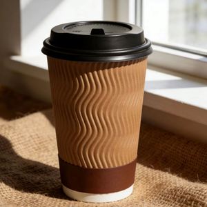 Gobelets à parois ondulées jetables en papier kraft écologique 300 g/m² avec logo personnalisé pour café, thé et emballage alimentaire - Product Image 4