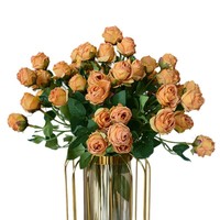 Mini-roses artificielles en soie de marque Whh, style peinture à l'huile, à 5 têtes, bords effilochés, bordure grillée, écologiques, vintage