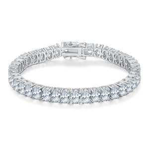 Pulsera de tenis J&C con piedras de corte ovalado, plata S925, diamantes cultivados en laboratorio engastados a mano, 0.5CT por piedra, color D, claridad VVS - Product Image 1