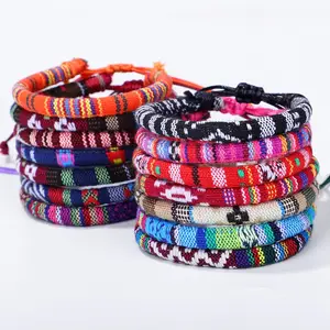 minority style colorful cotton rope line hand weaving irregular flower pattern bracelet fashion daily tibet jewelry