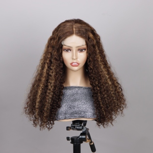 Perruques de cheveux bruts vietnamiens sans colle <span class=keywords><strong>Piano</strong></span> couleur mettre en évidence perruque de vague bouclée en gros Ombre brun cheveux humains 4x4 perruques avant de lacet - Product Image 3