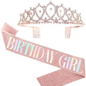 Rose Goud Prinses Gelukkige Verjaardag Crown 21st 30th 40th 50th Verjaardag Meisje Verjaardag Sjerp En Kroon Kit Party Decoratie