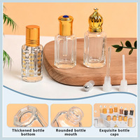 Pequeño frasco de vidrio para aceite de perfume, 3ml, 6ml, 9ml, 12ml, recargable, transparente, con tapa decorativa, para fragancias Attar, aceites esenciales, logotipo personalizado, OEM
