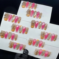 Faux Ongles Brillants Faits Main à Prix de Gros, 10 Pièces/Ensemble, Couverture Complète, Design Luxe, Colle PMMA, Haute Qualité, Vente Chaude
