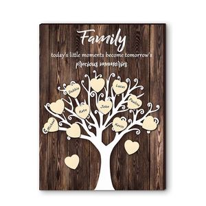 3D Family Tree Wall Decor nomi di famiglia segno albero genealogico fai da te regali per il riscaldamento della casa in legno con 25 cuori di legno - Product Image 1