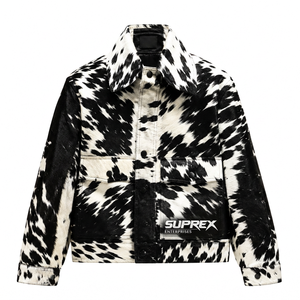 <b>Men</b> Cowhide Leather Jacket Fur Print Windproof Waterproof Breathable Casual Outerwear OEM Custom - Product Image 4