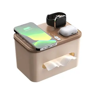 Home decor 3 in 1 tissue box charger desk touch led table light sensing night bedroom living room bedside lamp wireless charger