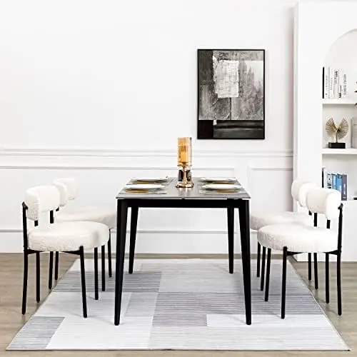 Белые обеденные стулья набор из 4, обеденные стулья среднего модерна, кухонные стулья для столовой, изогнутая спинка с круглой обивкой