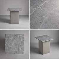 Table d'appoint contemporaine en marbre artificiel gris clair avec base en ciment, pour hôtel, villa, personnalisable