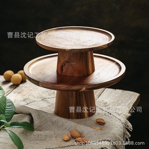 Assiette à dessert en bois massif, support à gâteau de style japonais, plateau à fruits pour servir en cuisine, design élégant, 1 couche, polyvalent - Product Image 4