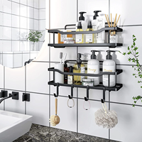Lot de 2 paniers de rangement muraux à double niveau non pliables pour douche et cuisine, avec roulettes, en fer