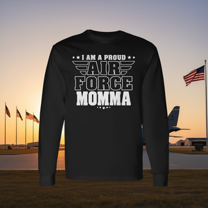 Camiseta de manga larga I Am A Proud Air Force Momma, camiseta patriótica para madre militar - Product Image 3