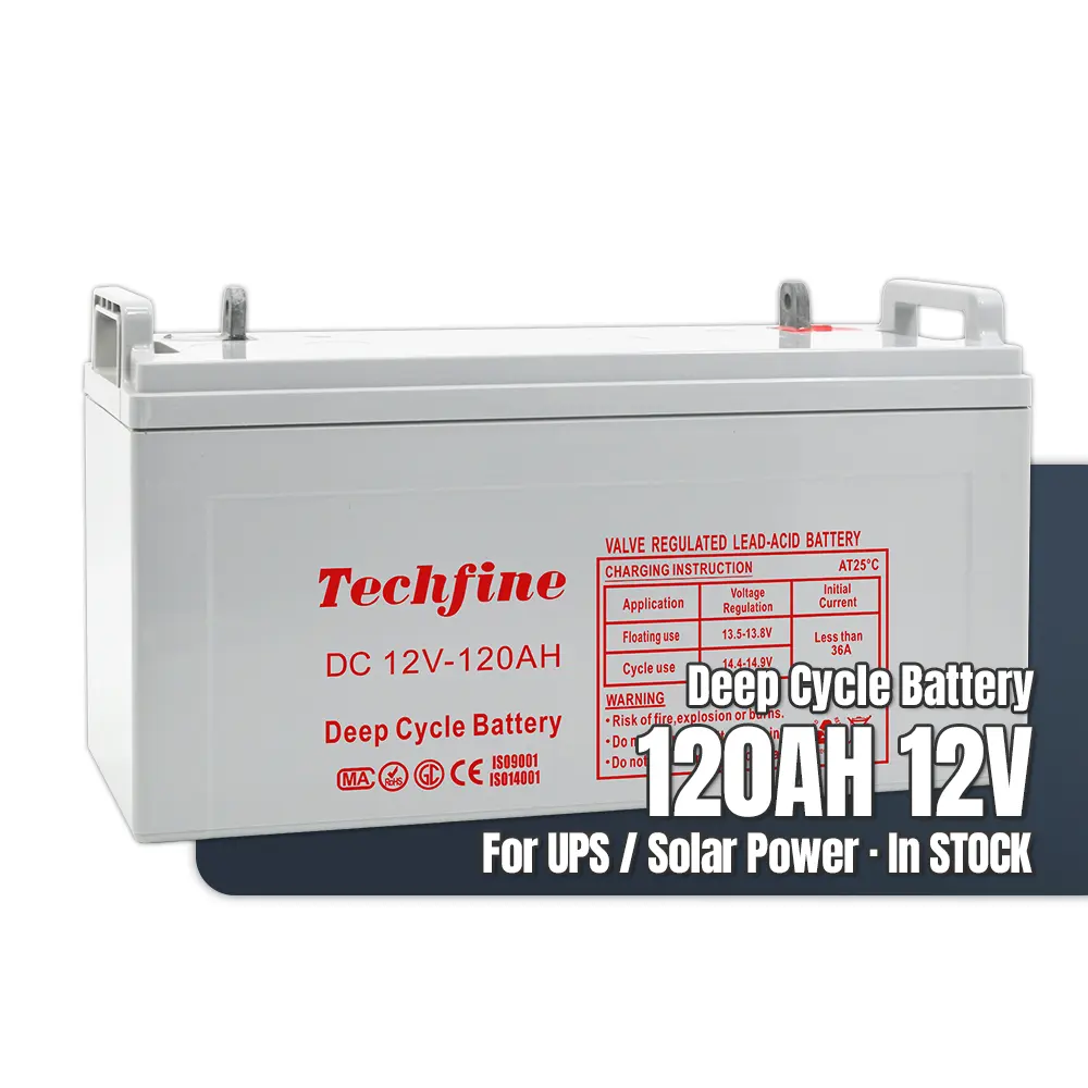 Techfine-Batería de ciclo profundo de 12V 120AH, batería de ácido de plomo, AGM, 120AH, para sistema de energía Solar