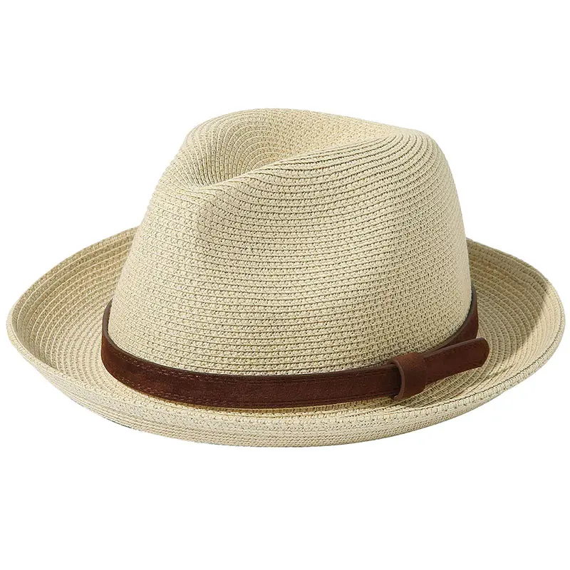 QIANXUN New Style Men Straw Foldable Roll Up Hat Fine Braid Fedora Summer Beach Sun Hat For Travel Vacation Trip Hiking Camping