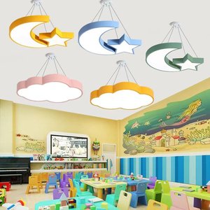 Lampadario a Nuvola per Corridoi e Aule di Scuole e Asili, <span class=keywords><strong>Lampada</strong></span> a Sospensione con Forme di Luna Crescente e Stelle - Product Image 1