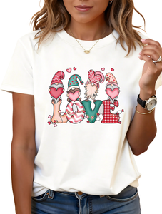 T-shirt stampata con gnomi dell'amore di San Valentino, da donna, girocollo, manica corta, oversize, casual, primavera estate, 100% cotone jersey - Product Image 1