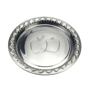 Bandeja Redonda <span class=keywords><strong>de</strong></span> Acero Inoxidable para Servir, Plato para Frutas y Alimentos con Diseño <span class=keywords><strong>de</strong></span> Manzana, Plato Metálico Duradero para Cocina, Hogar, Restaurante, Hotel - Product Image 1