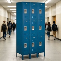 Armoire de rangement robuste STORION, assemblée, personnalisable en couleur et taille, casier en acier à 3 niveaux avec 9 portes pour salle de sport, école, bureau