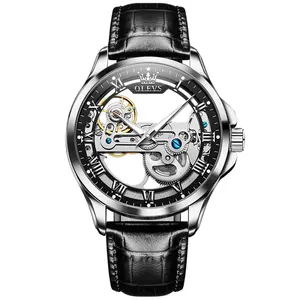 OLEVS 6661นาฬิกาข้อมือผู้ชาย,นาฬิกาข้อมือกลไกอัตโนมัติดีไซน์โครงกระดูกกันน้ำสายหนังนาฬิกาผู้ชาย Reloj Hombre