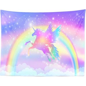 พรมติดผนังลายยูนิคอร์นสีรุ้ง81x59นิ้วลายแฟนตาซีมีปีกรูปเงาดำดาวสำหรับแขวนติดผนังธีมอาบน้ำ - Product Image 2
