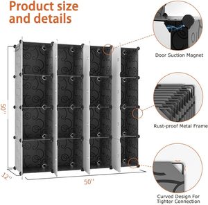 Armario de Plástico Plegable Moderno para el Hogar, Extensible, de Fácil Montaje, Combinación de Almacenamiento, Portátil, con Puerta Blanca y Negra - Product Image 3