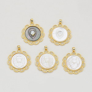 YH2072 Charmes plaqués or en forme de fleur exquise, pendentif tête de <span class=keywords><strong>loup</strong></span> en coquille naturelle blanche pour la fabrication de bijoux - Product Image 3