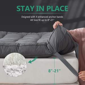 Atasan kasur busa memori robek Premium, bantal lembut halus dengan 4 tali elastis jangkar - Product Image 5