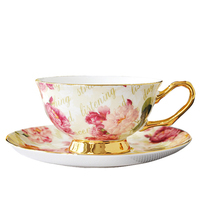 Ensemble de tasses à café de luxe avec bordure dorée, en porcelaine, décor floral, en porcelaine fine, avec soucoupes