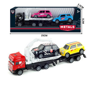 Camion con pianale in lega in scala 1:64 con mini auto, set di veicoli da trasporto in metallo pressofuso per bambini, regalo da collezione - Product Image 3