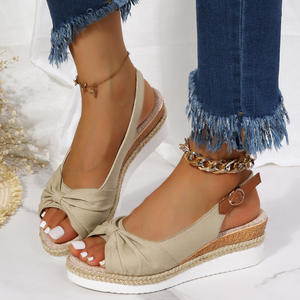 Sandalias de Tacón Alto con Plataforma de Paja Tejida de Calidad 2024, con Punta Abierta, Lazos y Tacón de Cuña para Mujer, con Correa en el <span class=keywords><strong>Tobillo</strong></span> - Product Image 2