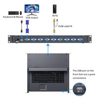Konsol KVM LCD Monitor Yinker 15,6 Inci 1U Rak 19'' 600-800mm Kabinet Server Jaringan Port VGA Rak Mount KVM Antarmuka USB