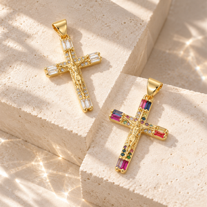Collana con Pendente a Croce Religiosa da Donna, Placcata Oro, Catena in Argento con Zirconi, Gioielli alla Moda, Crocifisso Cattolico, Vendita all'Ingrosso - Product Image 3