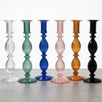 Porte-bougie en verre côtelé multicolore créatif, vase en verre vintage, arrangement de fleurs séchées, décoration de table à manger pour la maison et l'hôtel
