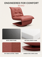 Fauteuil de salon pivotant moderne sans accoudoirs, en cuir pleine fleur et tissu, avec structure intérieure en métal, idéal pour chambre, salon, hôtel – Vente directe usine OEM ODM