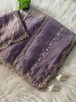 Nouveau sari en soie moderne de créateur avec perles de machine et motifs brodés à la main, et motifs en perles coupées pour mariages et occasions festives