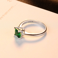 925 argent Sterling princesse coupe cubique zircone anneau bijoux plaqué rhodium carré émeraude vert pierre précieuse marque anneaux pour les femmes